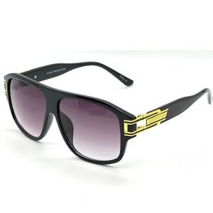 Flat Top Sunglasses Black Gold Accent UV400 Protection Fashion Shades Trendy New